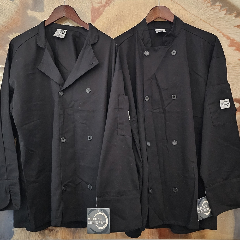 2 NWTS Black Chef Jackets By Mercer Sz L